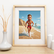 Karykatura ze zdjęcia – plażowy bohater