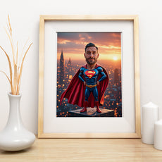 Karykatura superbohatera ze zdjęcia