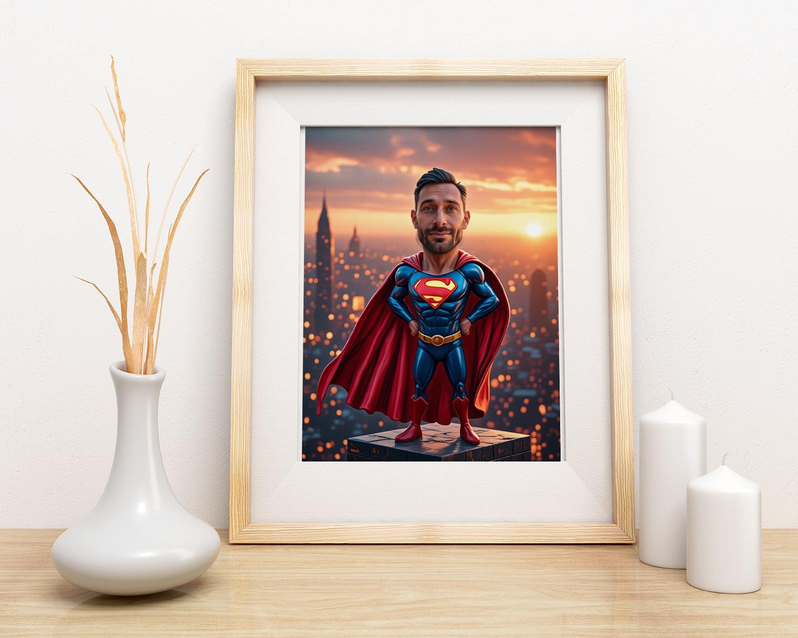 Karykatura superbohatera ze zdjęcia