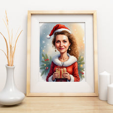 Portret kobiety z prezentem w stroju Mikołajki