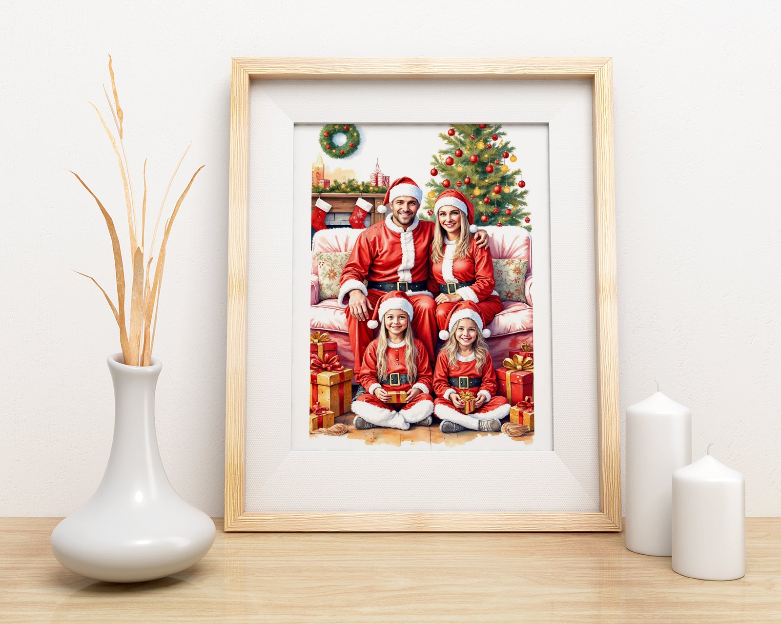 Portret rodzinny na święta – personalizowany obraz w stylu Mikołajkowym