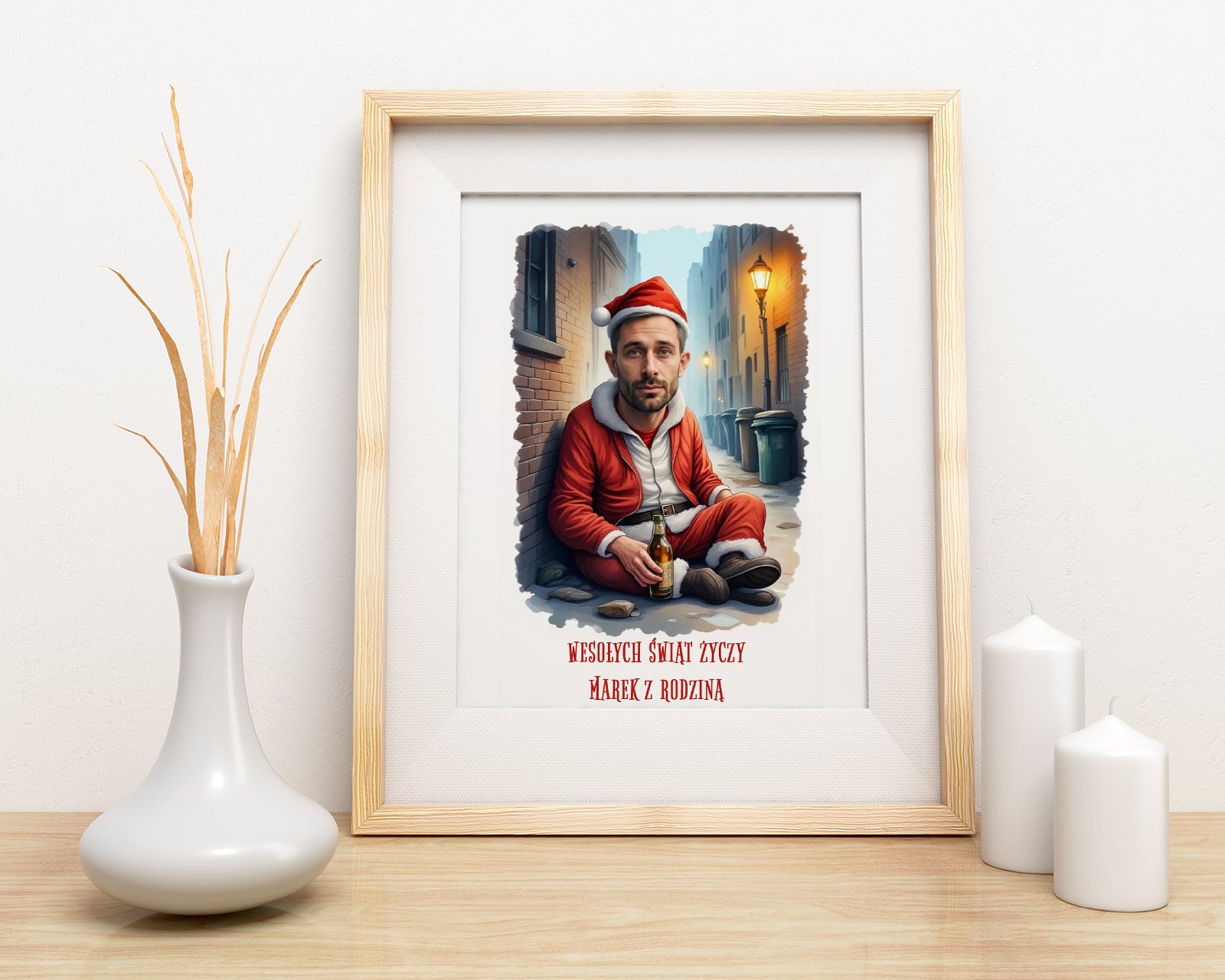 Śmieszny prezent na święta z życzeniami