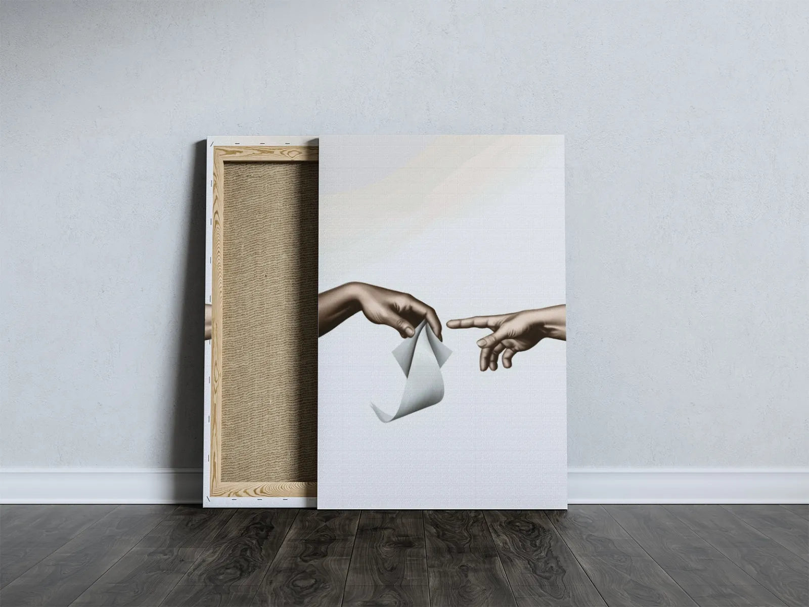 Obraz na płótnie Dłonie wymieniające papier toaletowy w minimalistycznym stylu