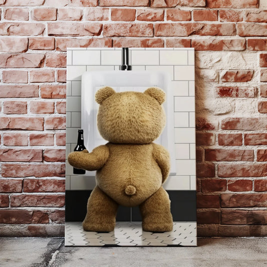 Teddy bear przy pisuarze na śmiesznej ilustracji do łazienki