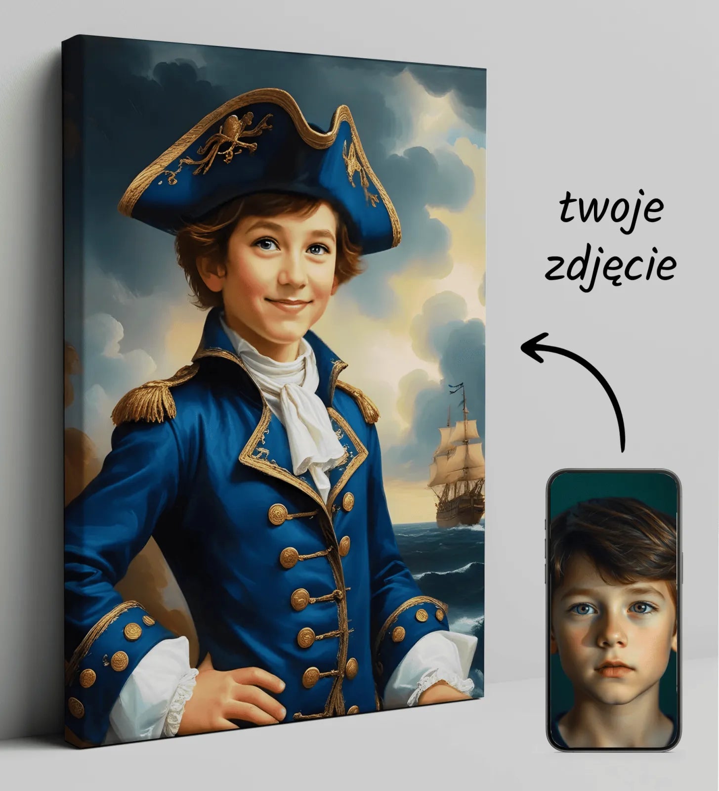 Personalizowany portret piracki na płótnie Młody Książę do dekoracji wnętrz