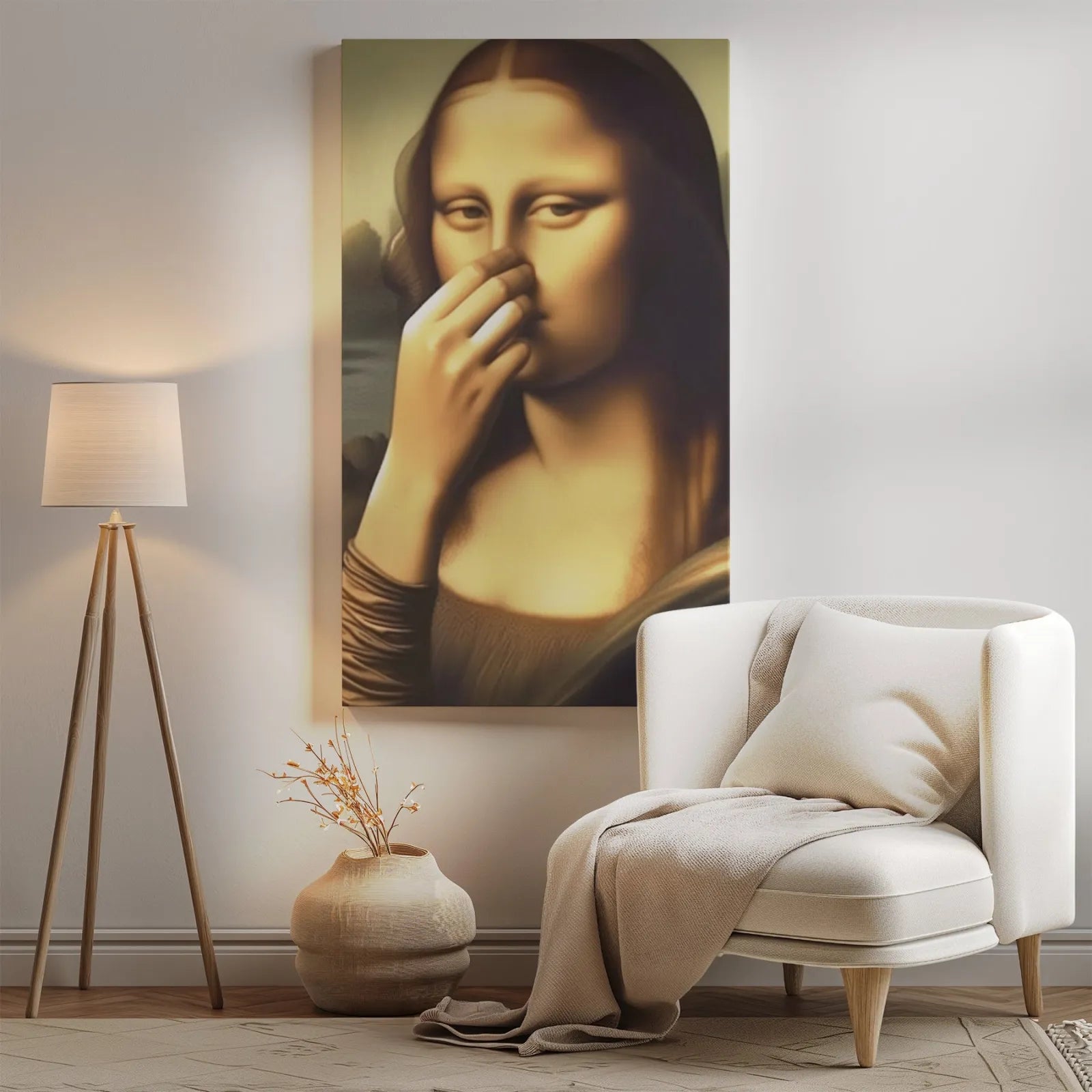 Śmieszna Mona Lisa Zakrywająca Nos – Parodia obrazu do łazienki
