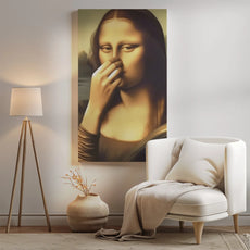 Śmieszna Mona Lisa Zakrywająca Nos – Parodia obrazu do łazienki
