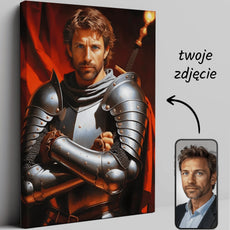Personalizowany portret rycerza na płótnie Mroczny Rycerz w Stalowej Zbroi
