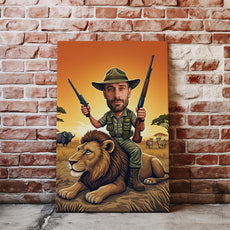 Portret karykatura ze zdjęcia – Safari na lwie