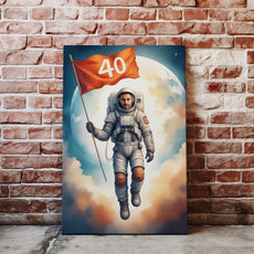 Astronauta z Flagą – Kosmiczny Portret z Wiekową Cyfrą
