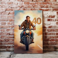 Motocyklista na Trasie – Portret Męski z Liczbą 40