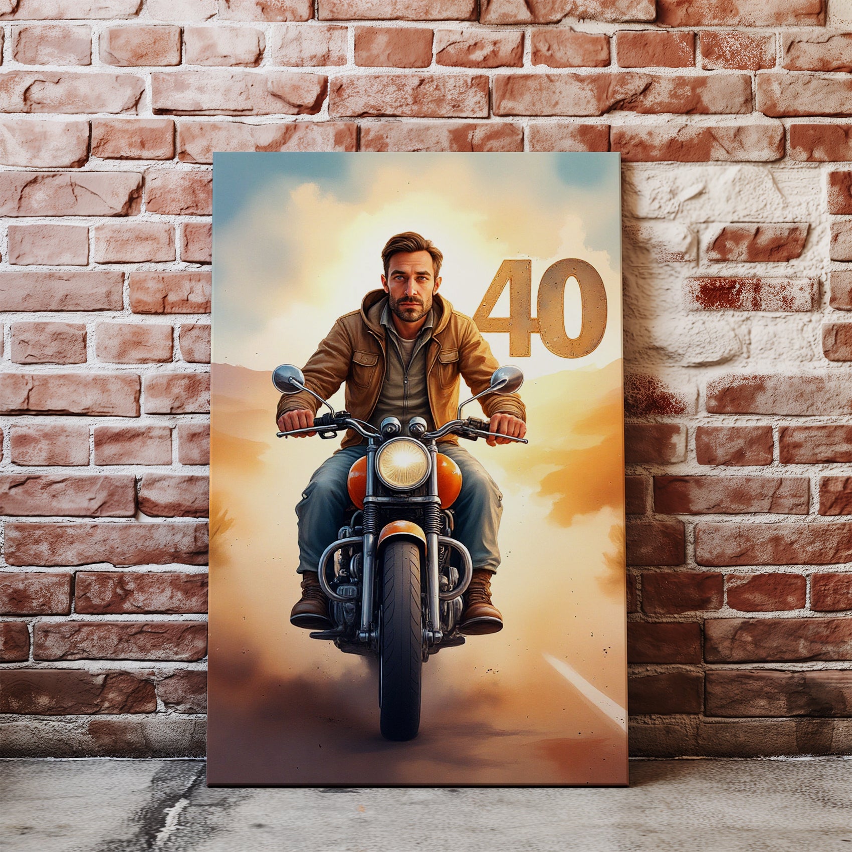 Motocyklista na Trasie – Portret Męski z Liczbą 40