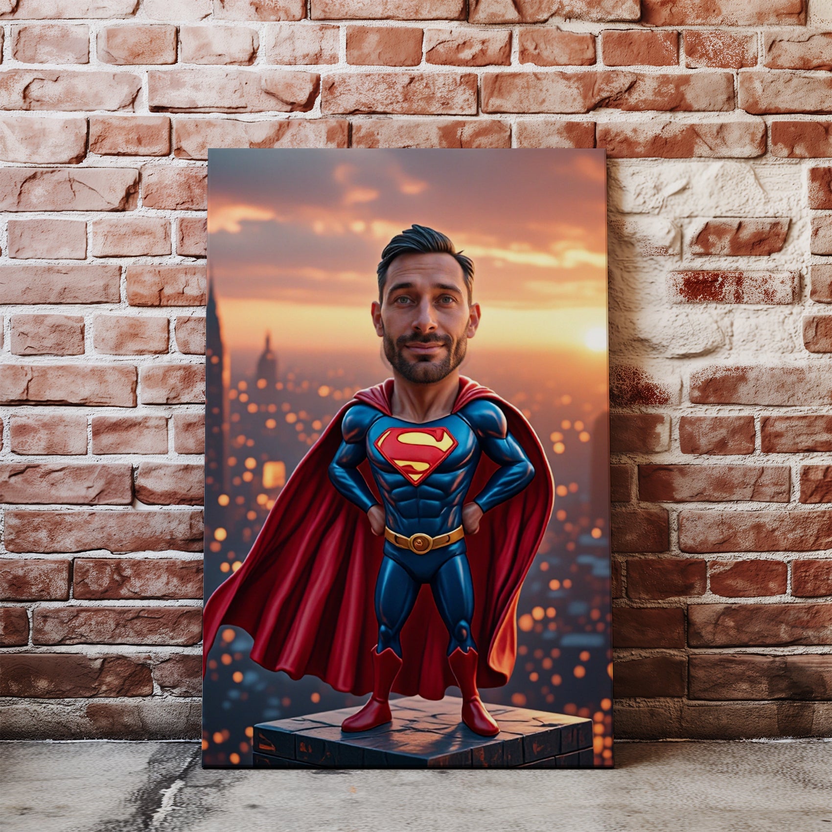 Karykatura superbohatera ze zdjęcia