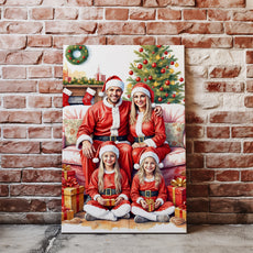 Portret rodzinny na święta – personalizowany obraz w stylu Mikołajkowym
