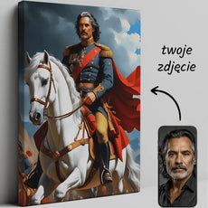 Personalizowany portret kanwasowy Napoleona na koniu, idealny do dekoracji wnętrz