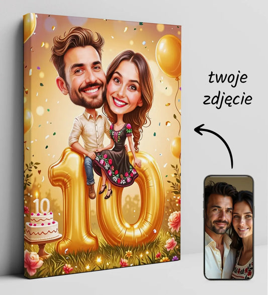 Personalizowany obraz pary na rocznicę ślubu w formie karykatury