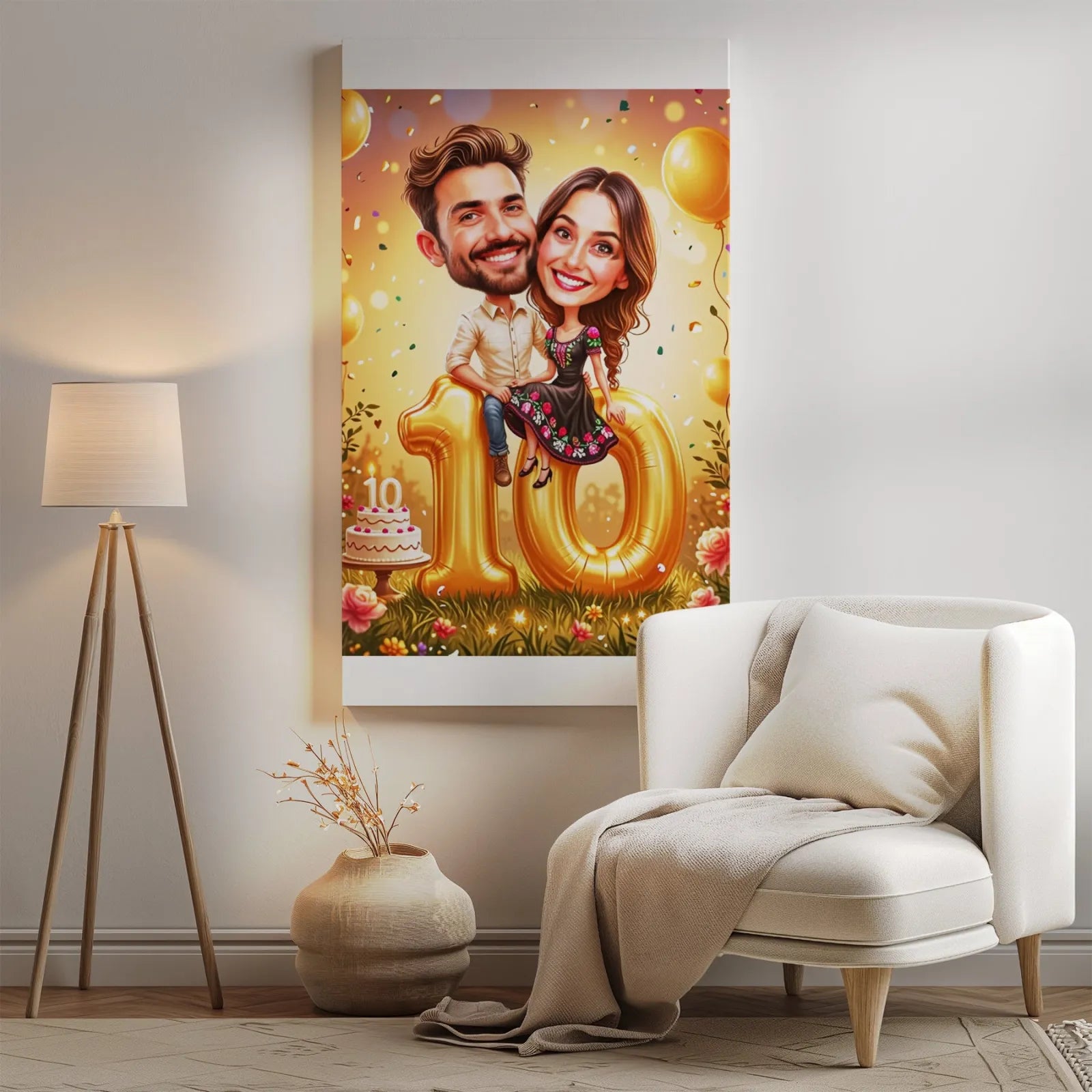 Anniversary caricature poster for Obraz Pary - Prezent na rocznicę ślubu
