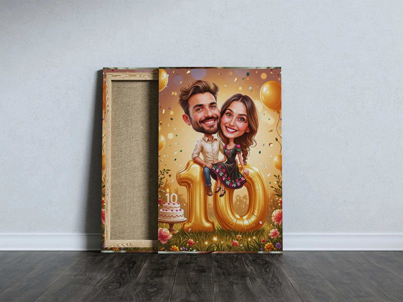 Anniversary caricature canvas print for a couple gift titled Obraz Pary