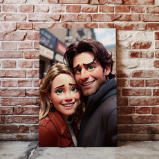 Portret pary w stylu animacji 3D Pixar, kolorowa ilustracja w formacie cartoon