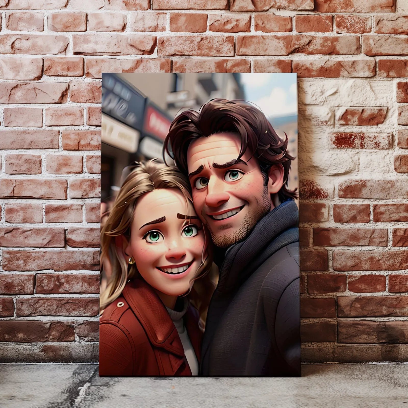 Portret pary w stylu animacji 3D Pixar, kolorowa ilustracja w formacie cartoon