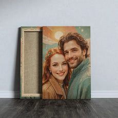 Canvas print przedstawiający uśmiechniętą parę w stylu bajkowym vintage
