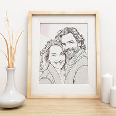 Framed couple portrait in the style of engraved line art Obraz ze zdjęcia
