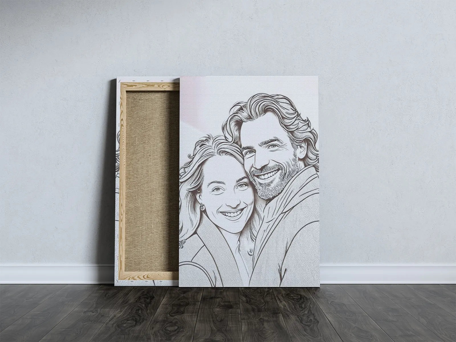 Para na obrazie canvas w stylu grawerowanej kreski jako unikalny prezent