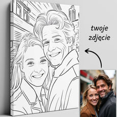 Personalizowany portret pary na płótnie Obraz ze zdjęcia w stylu grawerowanej kreski