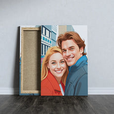 Canvas print przedstawiający uśmiechniętą parę w stylu ilustracji cyfrowej