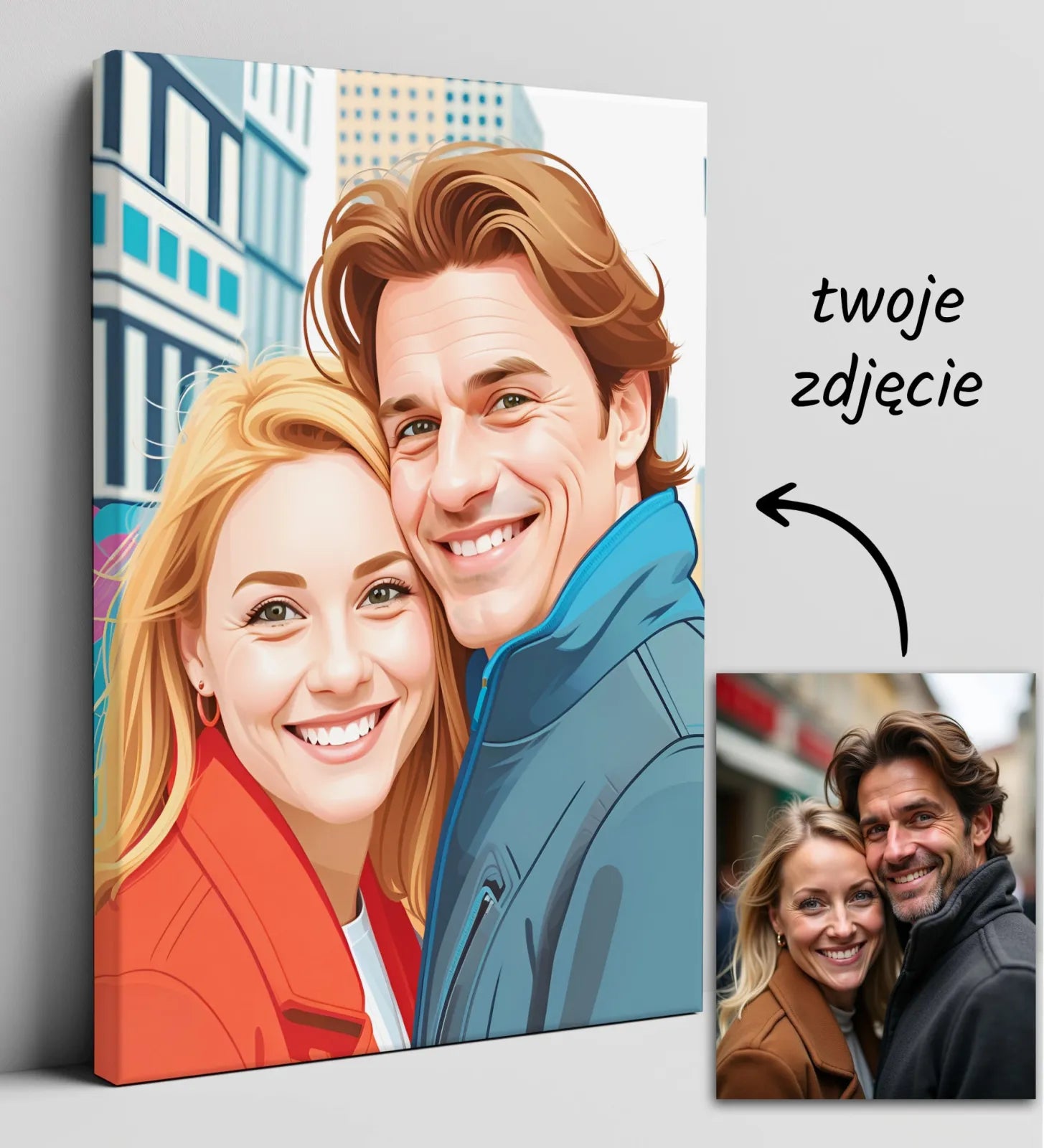 Personalizowany portret pary na płótnie w stylu ilustracji cyfrowej