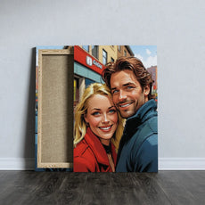 Canvas print przedstawiający uśmiechniętą parę w stylu komiksowym 2D