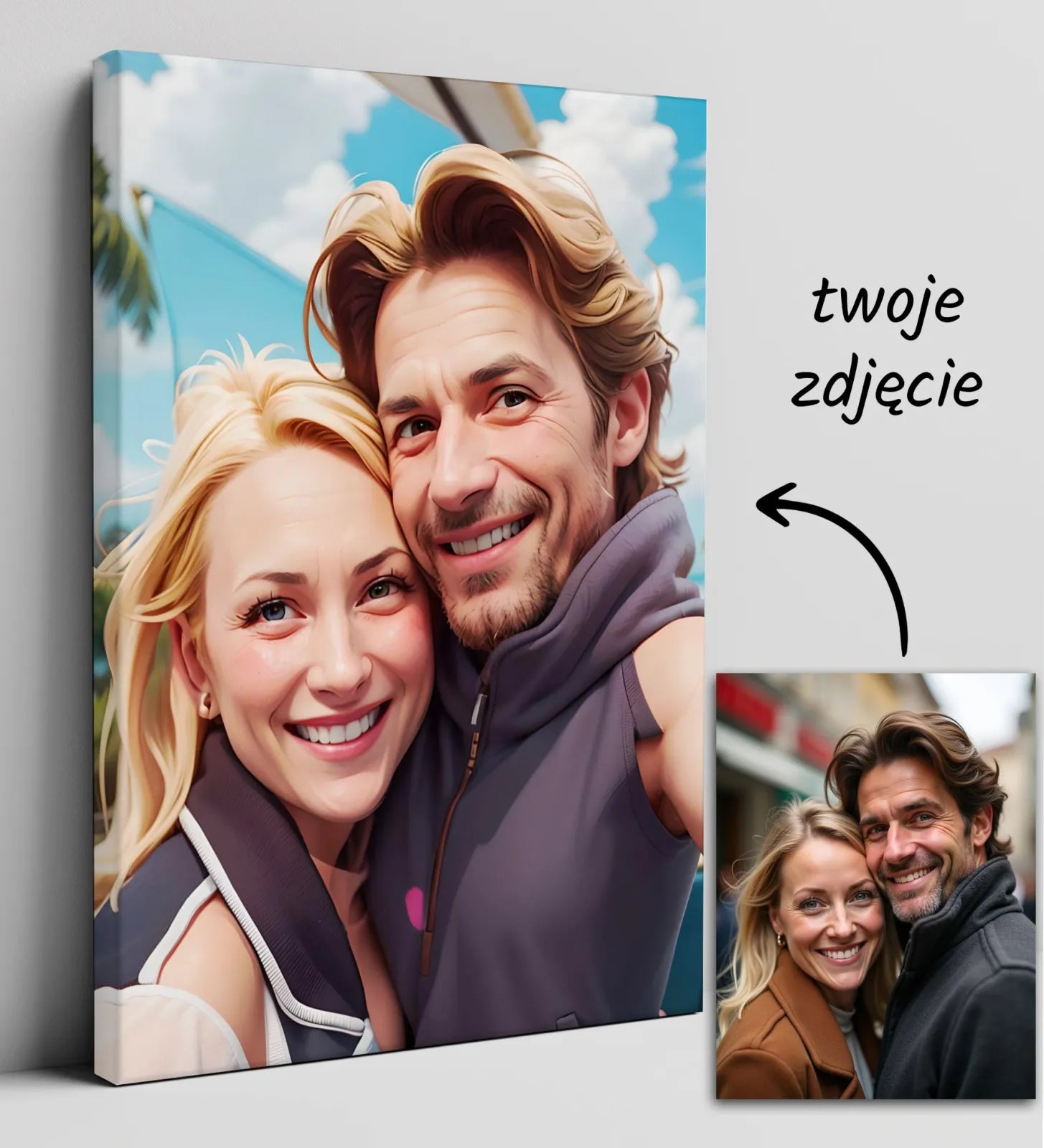 Personalizowany portret pary na płótnie w stylu letniego realizmu 3D