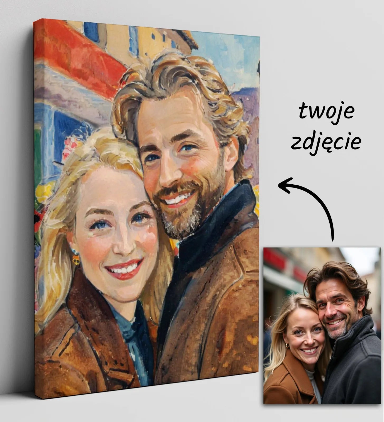 Personalizowany portret pary na płótnie w stylu malarstwa plenerowego