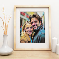 Framed portrait of a smiling couple in nowoczesnej malarskiej tekstury style