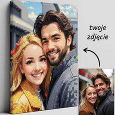 Personalizowany portret pary na płótnie w stylu pikselowej mozaiki