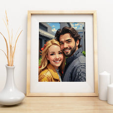 Framed couple portrait in Pixel Mosaic Photo Art style