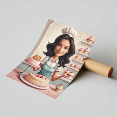 Baśniowy bakerski plakat urodzinowy w stylu kreskówkowym dla kobiety cukierniczki