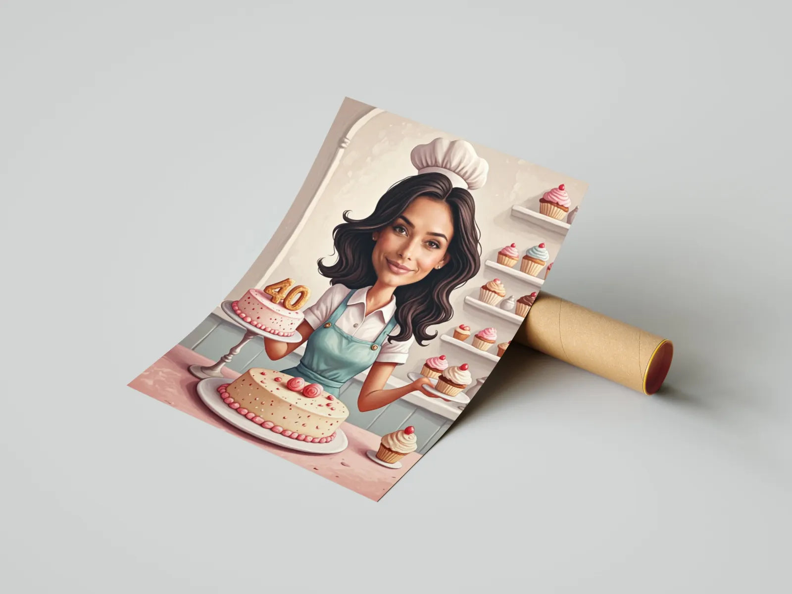 Baśniowy bakerski plakat urodzinowy w stylu kreskówkowym dla kobiety cukierniczki