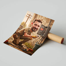 Ilustracja kreskówkowego elektryka na plakat z okazji urodzin personalizowanej grafiki