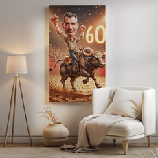 Bawna karykatura na płótnie z rodeo byka na 60. urodziny Personalizowana Karykatura