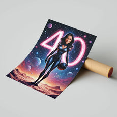 Plakat astronauta kobiety w stylu sci-fi 40 cali Personalizowana karykatura kobiety