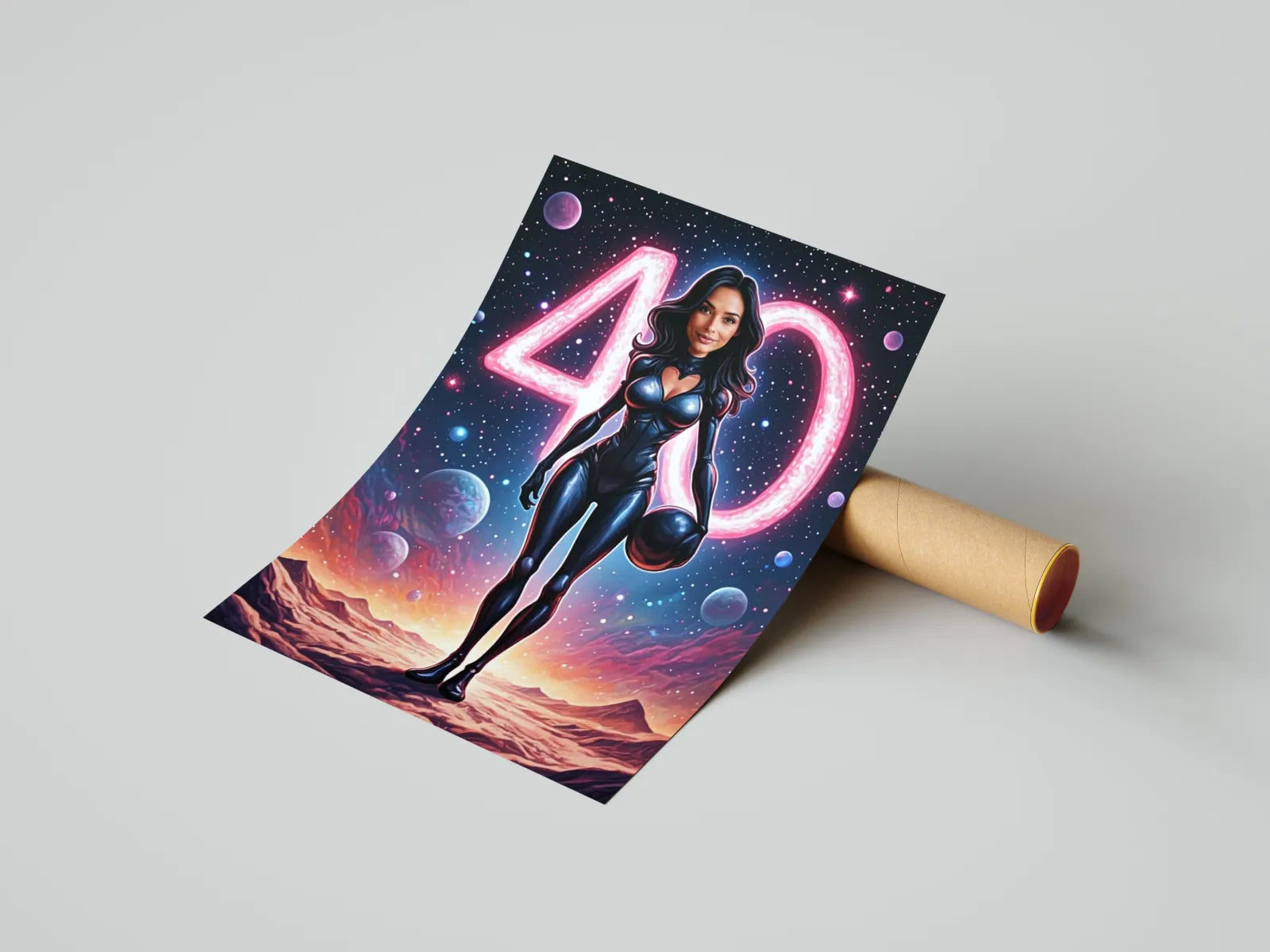 Plakat astronauta kobiety w stylu sci-fi 40 cali Personalizowana karykatura kobiety