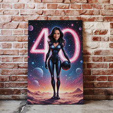 Kosmiczny obraz na 40 urodziny na płótnie styl sci-fi dla Personalizowana karykatura kobiety
