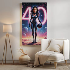 Framed space-themed birthday art for Personalizowana karykatura kobiety w stylu sci-fi