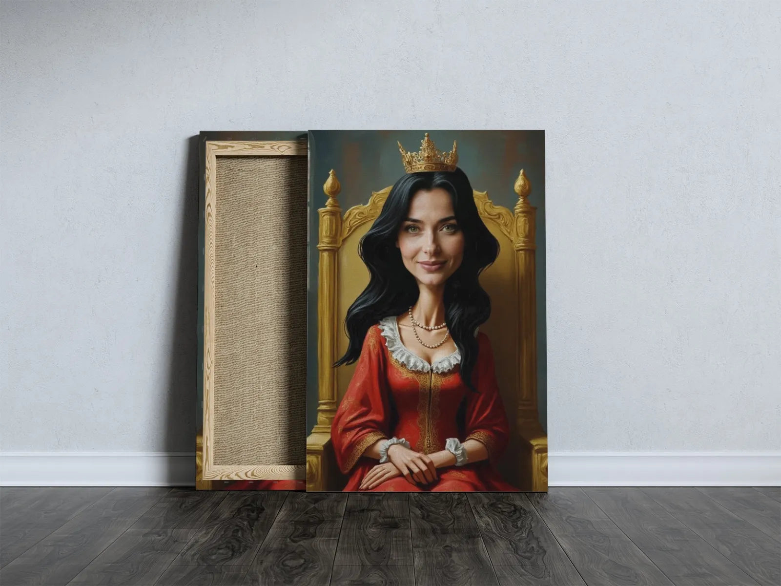 Personalizowana Karykatura Królowej na Tronie ze Zdjęcia - Canvas print of a queen