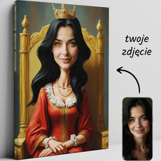 Personalizowana karykatura Królowej na Tronie ze Zdjęcia, kolorowa portretowa ilustracja