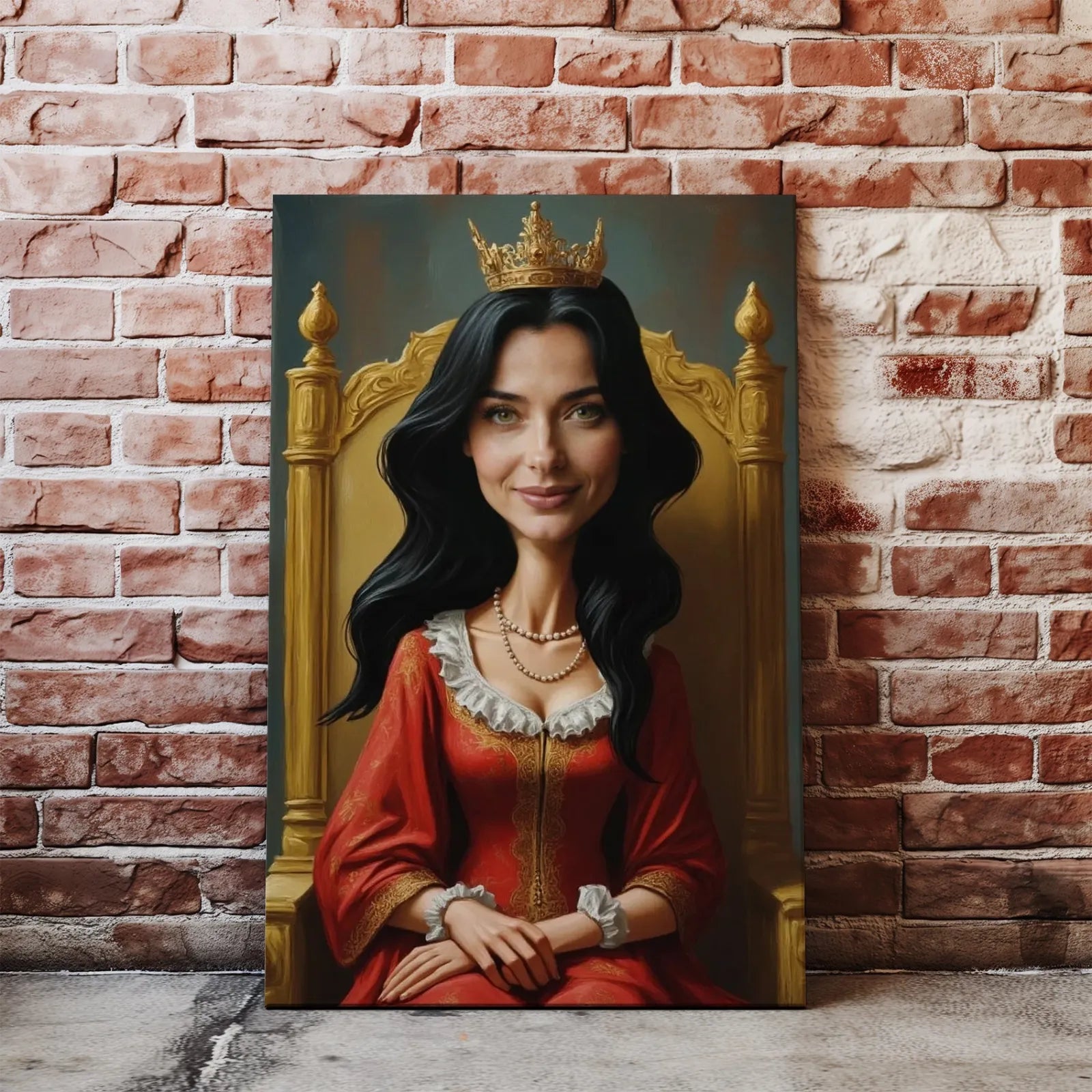 Personalizowana Karykatura Królowej na Tronie ze Zdjęcia - portret na płótnie