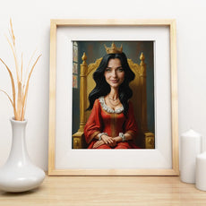 Ramowa portret Królowej na Tronie na personalizowanej karikaturze ze zdjęcia
