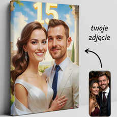 Personalizowany portret na 15 rocznicę ślubu, dwustronny obraz dla par, gotowy do zawieszenia
