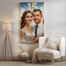 Portret na płótnie z okazji 15 rocznicy ślubu, personalizowany obraz na prezent